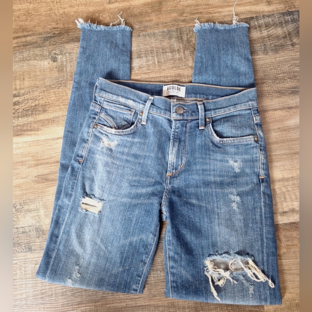 AGOLDE Women's Distressed Blue Denim Jeans